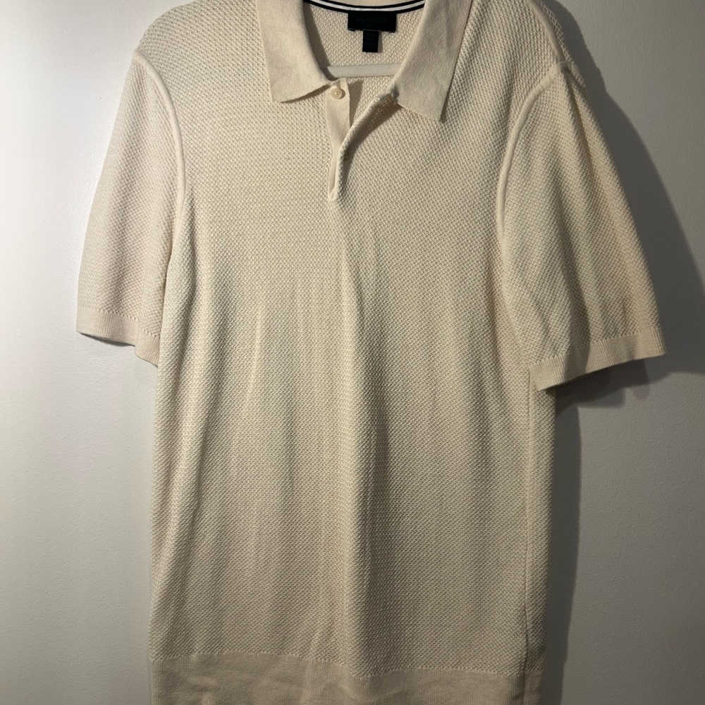 Magaschoni Men's Knit Polo Shirt Classic Short Sleeves Beige Size M